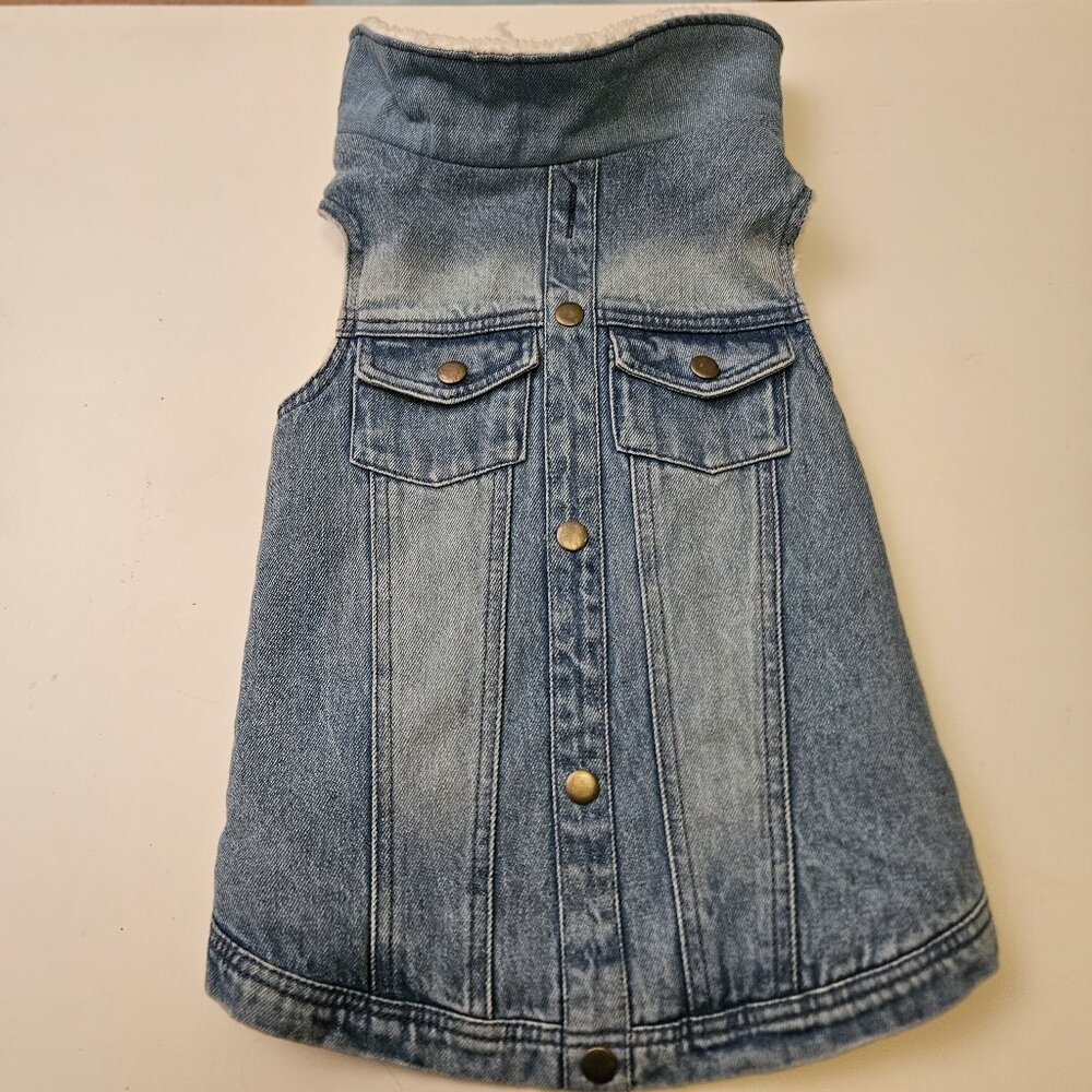 Tommy Bahama Dog Denim Vest Size Large Blue Cotton Lined EUC